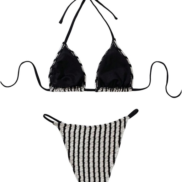 Striped Black and White Bikini Set - Picture 2 of 3